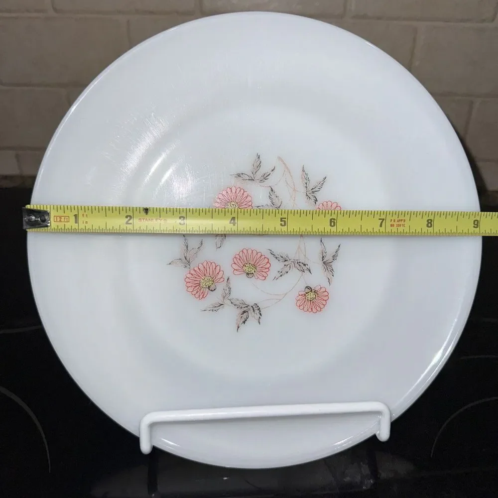 Fire-King Primrose Plate Bowl Set Unisex 9in White Milk Glass Vintage Floral MCM